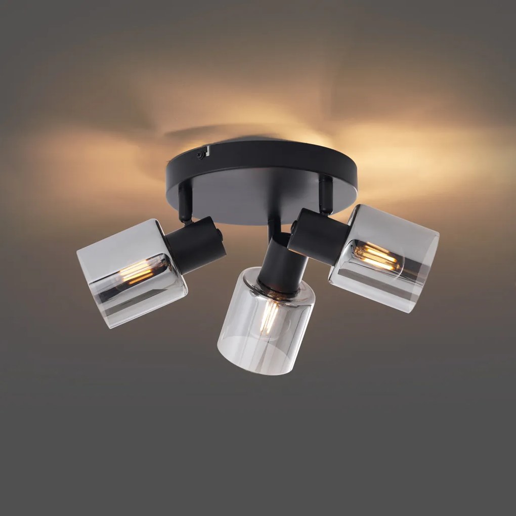 Plafoniera moderna nera con vetro fumé rotonda a 3 luci - Cilin