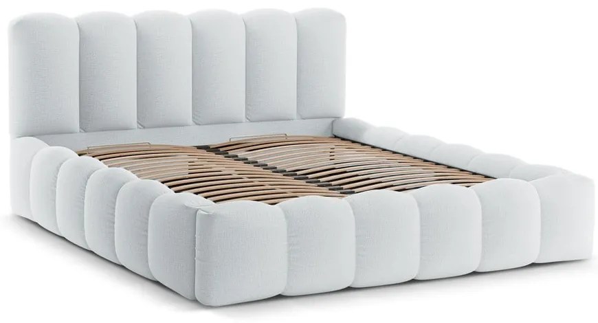 Letto matrimoniale imbottito in grigio chiaro con contenitore con rete inclusa 200x200 cm Lupine – Micadoni
