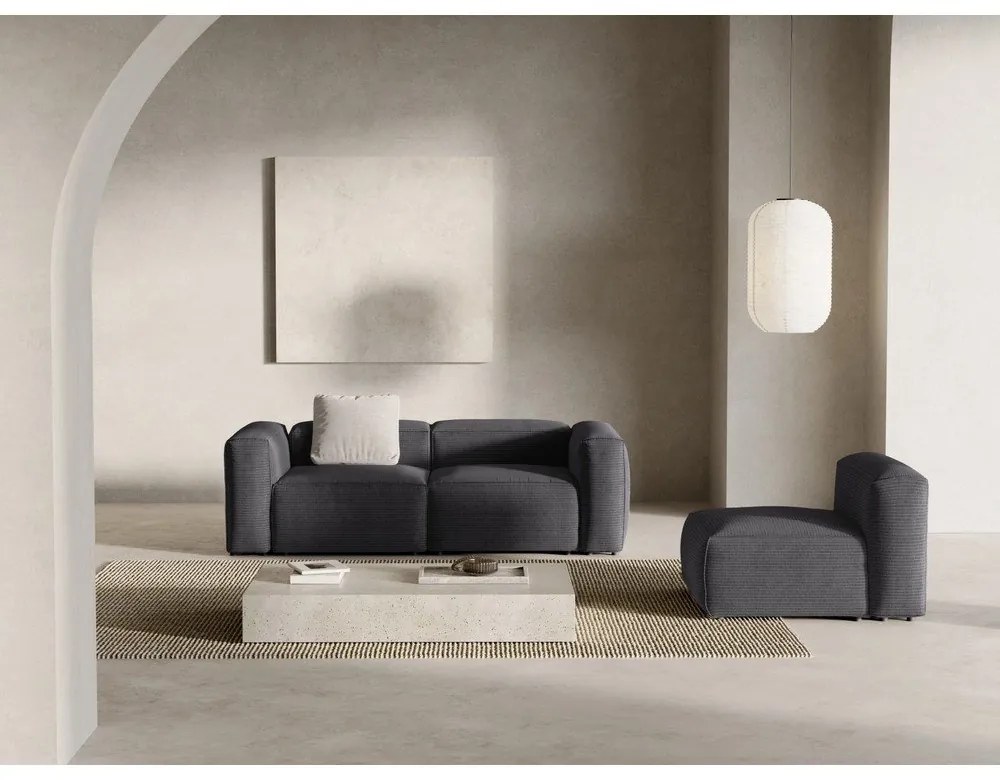 Divano grigio scuro con rivestimento in velluto a coste 224 cm Bergamo – Cosmopolitan Design