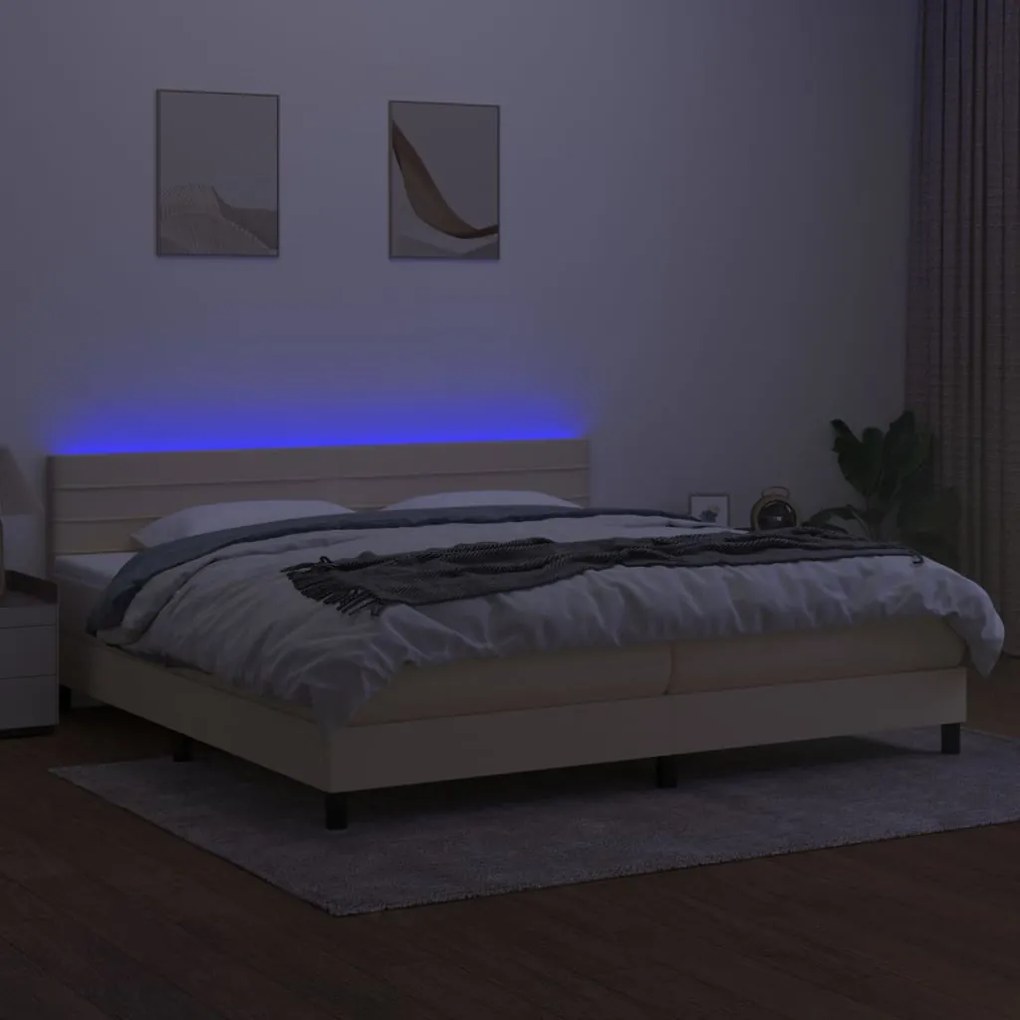 Letto a molle materasso e led bianco 200x200cm in tessuto