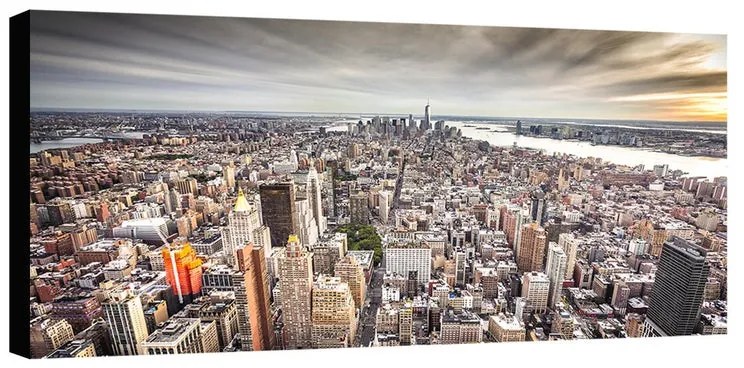 Stampa su tela Vista New York cielo nuovoloso, bianco e nero 190 x 90 cm