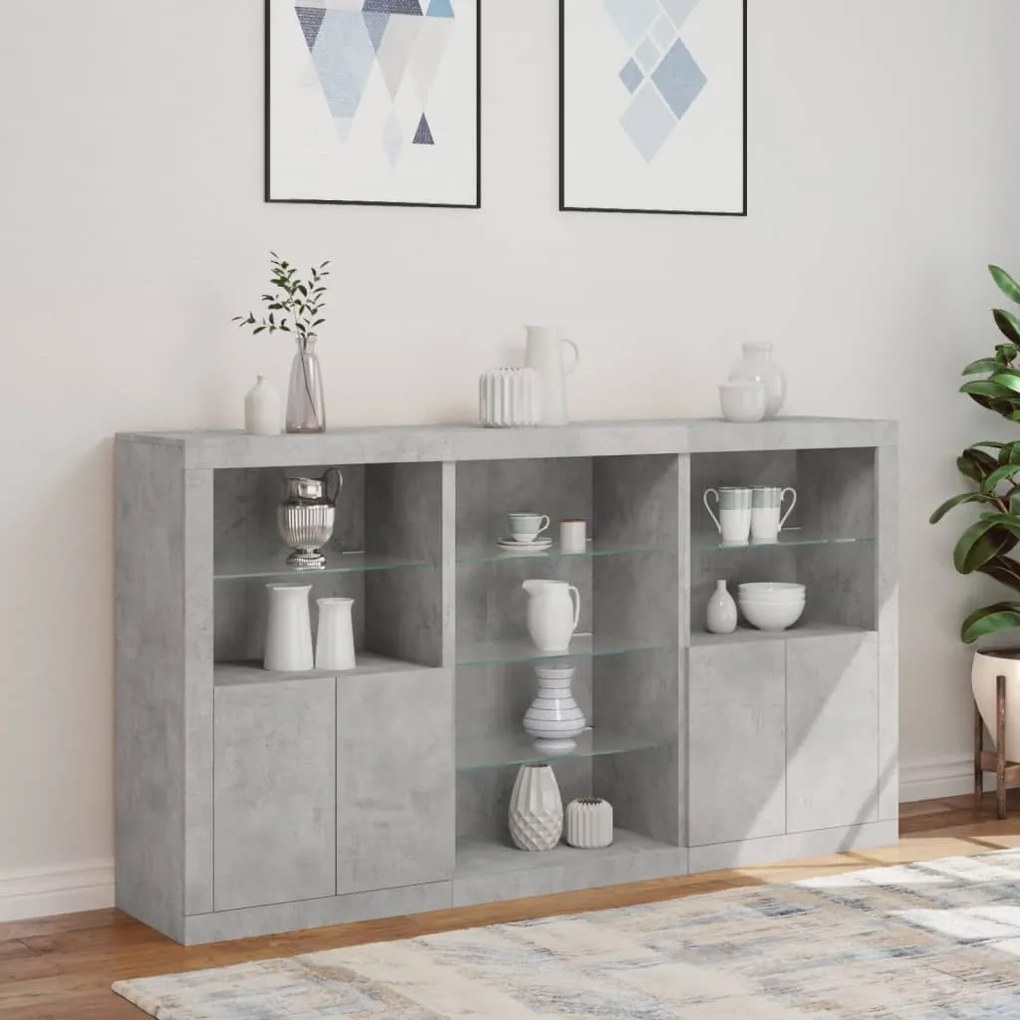 Credenza con luci led grigio cemento 181,5x37x100 cm