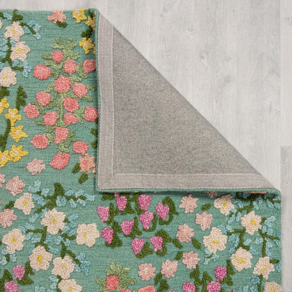 Tappeto color menta in lana tessuto a mano 120x170 cm Emilia Floral – Flair Rugs