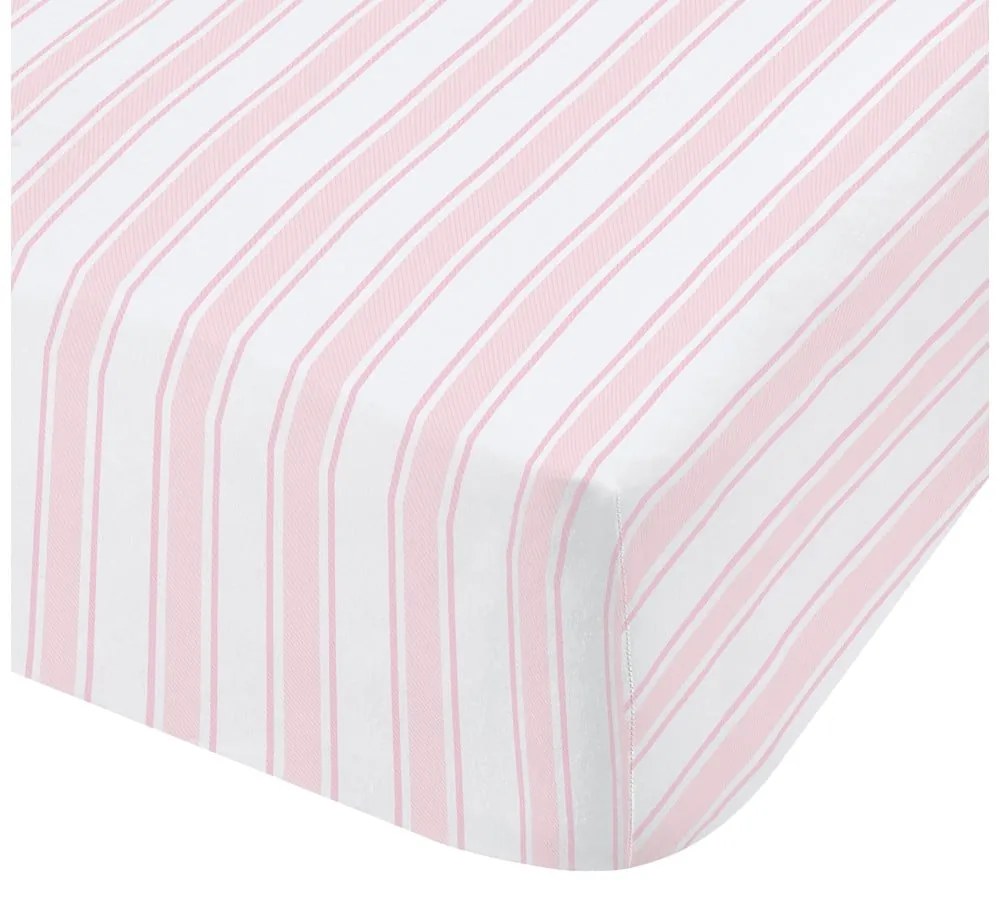 Lenzuolo in cotone rosa e bianco, 135 x 190 cm Check and Stripe - Bianca