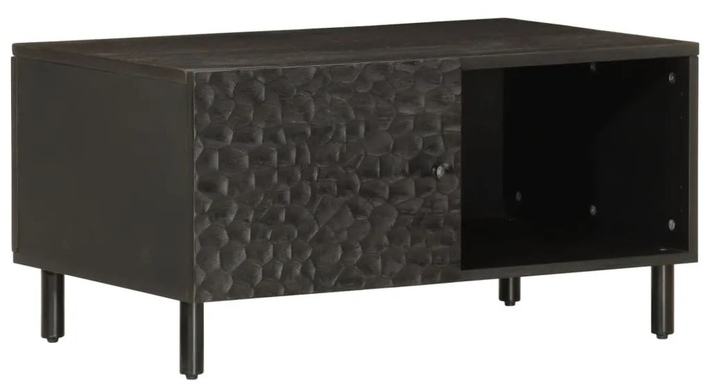 Tavolino Da Salotto Nero 80x50x40 Cm İn Legno Massello Di Mango /