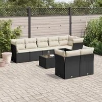 Set Divani da Giardino 9 pz con Cuscini Nero in Polyrattan 3217916