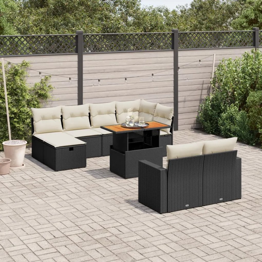 Set Divani da Giardino 11 pz con Cuscini in Polyrattan Nero