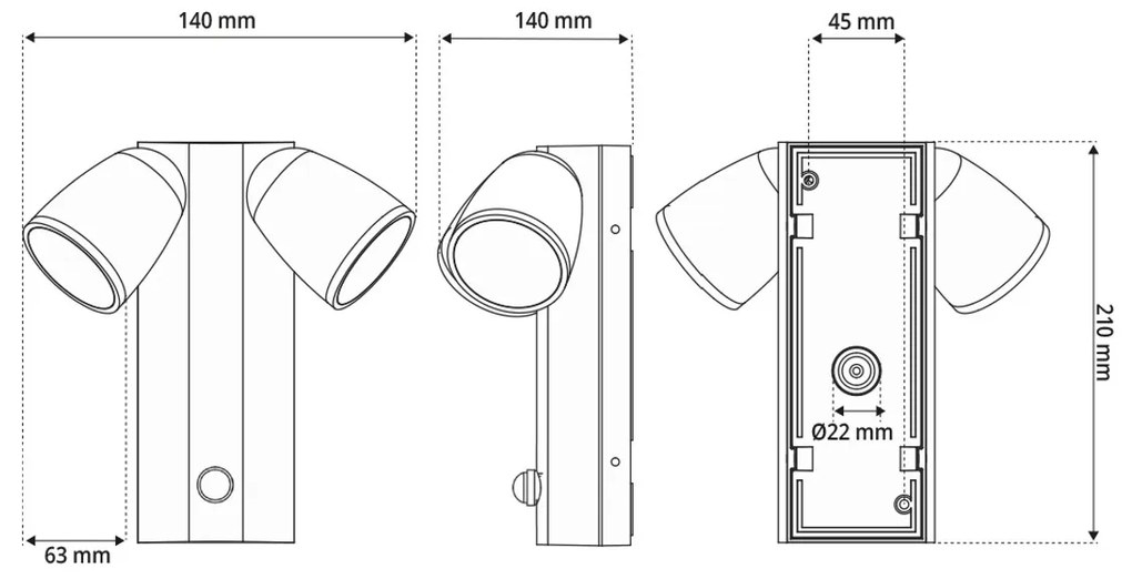 Applique da Esterno IP65 2xGU10 con Sensore movimento AXIS - Grigia