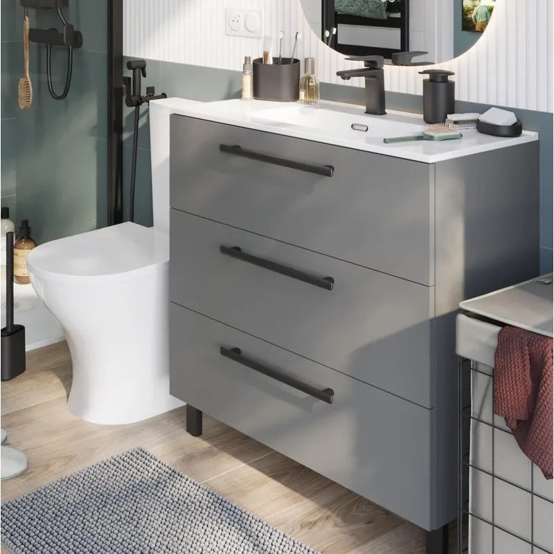 Base Remix 3 cassetti, L80 X P39 X H57.7 cm grigio cemento, con piedini