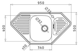 Pyramis 108760801 - Lavello da cucina MEDUSA CORNER 95x50 cm