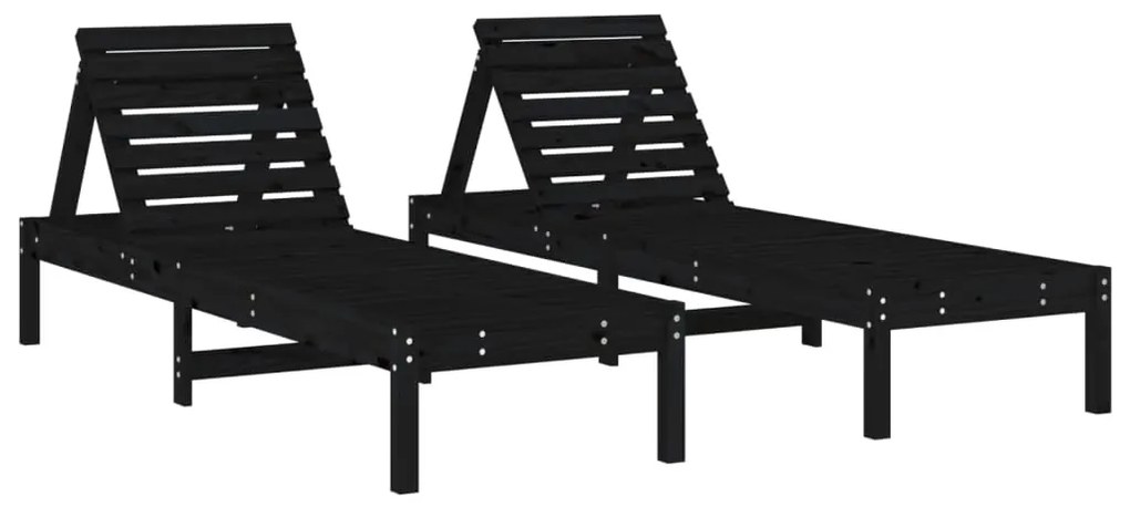 Lettini prendisole 2pz neri 199,5x60x74 cm legno massello pino