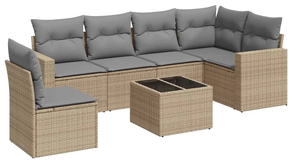 Set divani da giardino 7 pz con cuscini beige in polyrattan