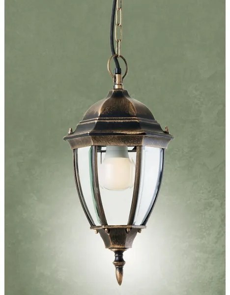 Redo 9607 - Lampadario da esterno a sospensione con catena SEVILLA 1xE27/42W/230V IP44 oro/patina