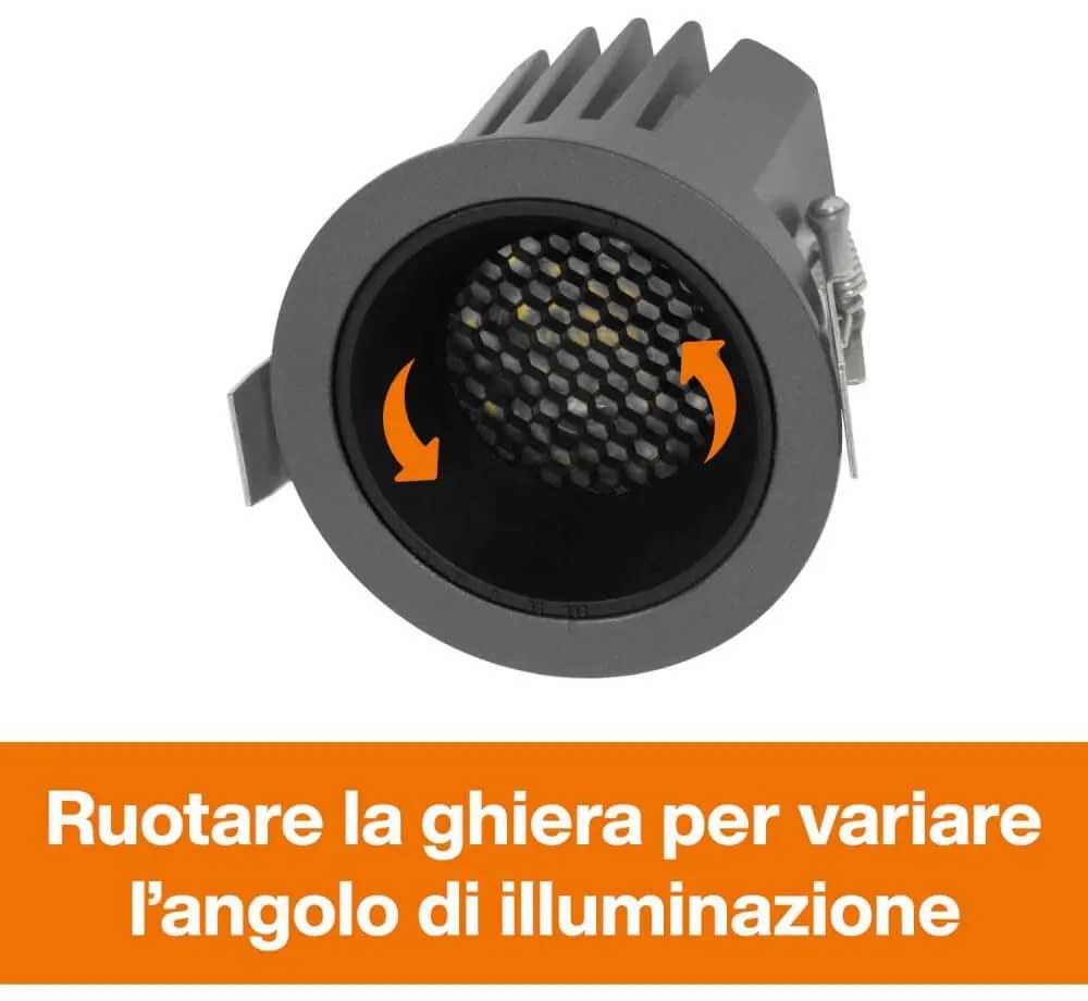 Faro da Incasso Nero 8W, Foro Ø55mm, CCT, 15°-55° con driver Philips Colore Bianco Variabile CCT