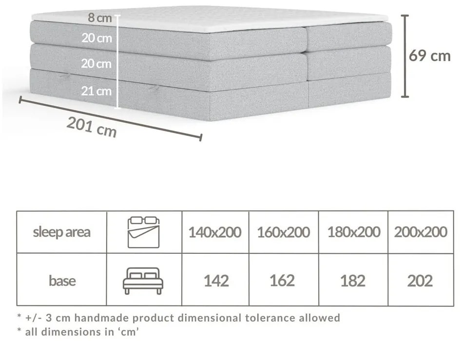 Letto boxspring grigio chiaro con contenitore/senza testiera 160x200 cm Juniper – Maison de Rêve