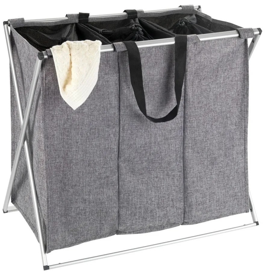 Cesto per biancheria a tre sezioni Trilogia grigio, 130 l - Wenko