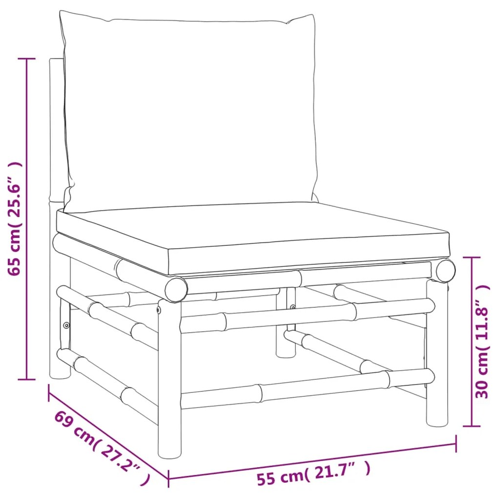 Set Salotto da Giardino 9pz con Cuscini Grigio Chiaro Bambù