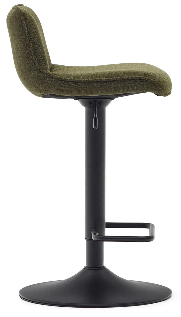 Kave Home - Sgabello Zenda in ciniglia verde scuro e acciaio nero opaco, altezza 81-102 cm