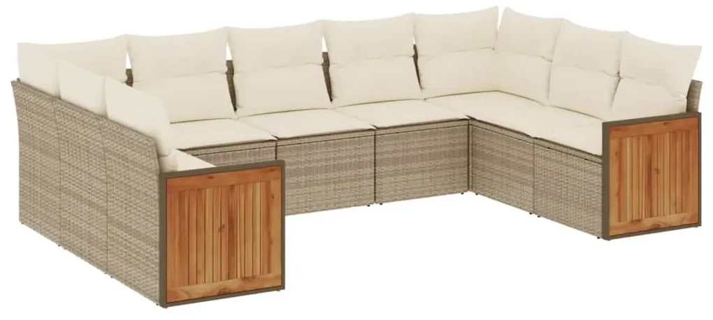 Set divano da giardino 9 pz con cuscini beige in polyrattan