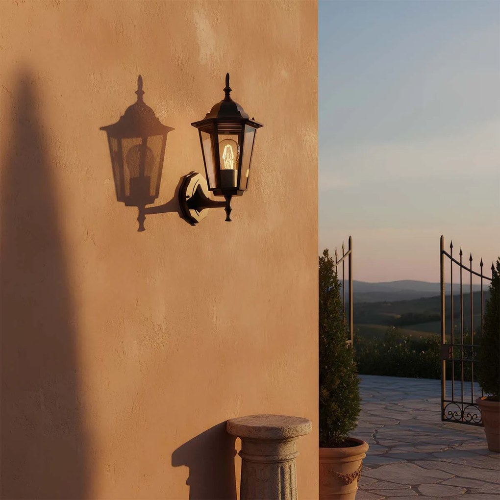 Applique Lanterna da Esterno IP54 E27 Nera - Serie TOSCA 1A