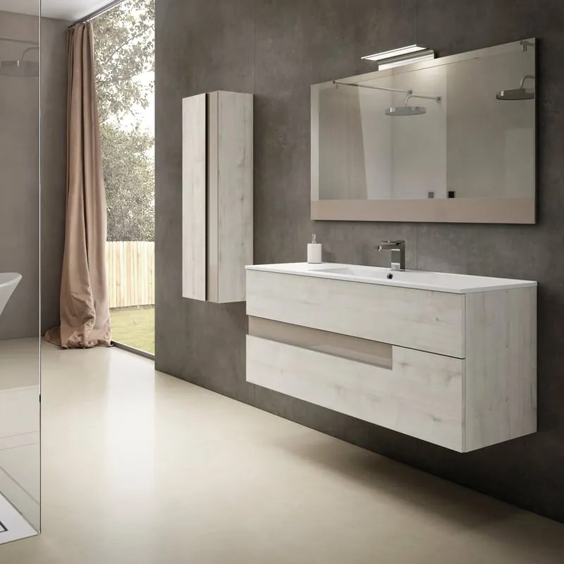 Mobile da bagno sospeso sotto lavabo L 120 x H 55 x P 45 cm tortora laccato opaco, 2 cassetti VISOBATH vision