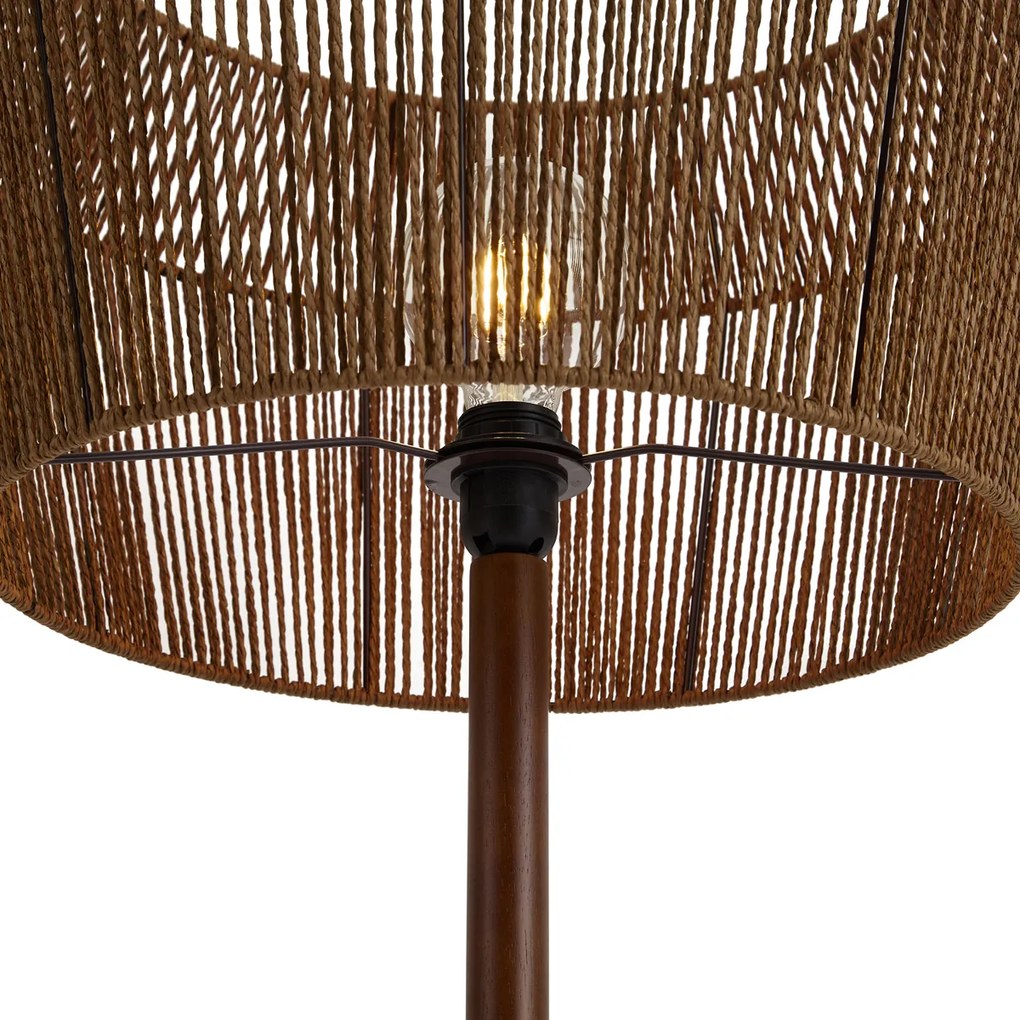 Lampada da terra in legno di noce con paralume in corda di carta marrone 50/50/30 - Mels