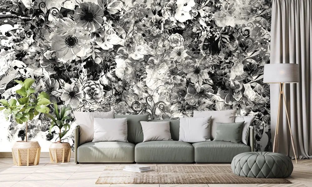 Carta da parati – Fiori in bianco e nero