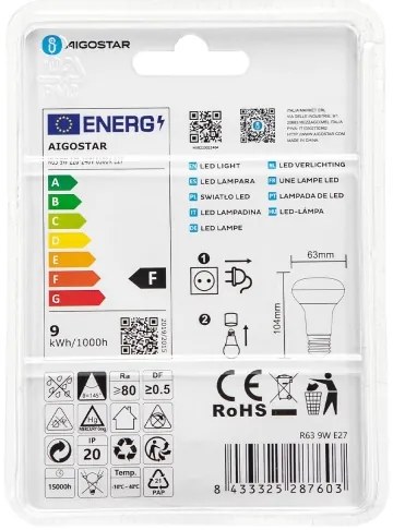 Lampadina LED R63 E27/9W/230V 6500K - Aigostar
