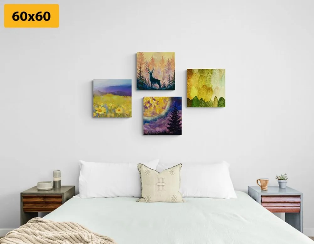 Set di quadri – Storia di un cervo in imitazione di pittura a olio