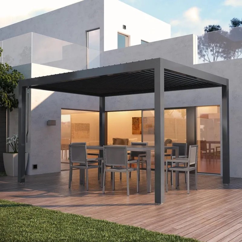Pergola bioclimatica 392x300 cm in alluminio grigio - Spell