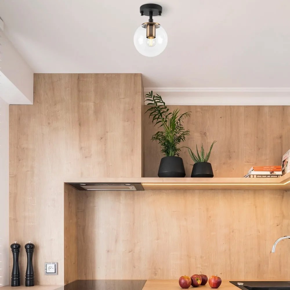 Plafoniera nera con paralume in vetro ø 15 cm Atmaca – Opviq lights