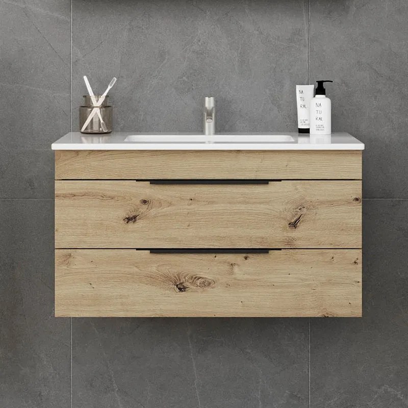 Composizione bagno sospesa 80 cm in rovere naturale spazzolato grezzo | LAC-EFESTO-80 - KAMALU