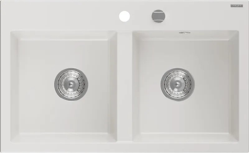 Mexen Hektor lavello in granito a 2 vasche 800 x 480 mm, bianco, sifone cromato - 6521802000-20