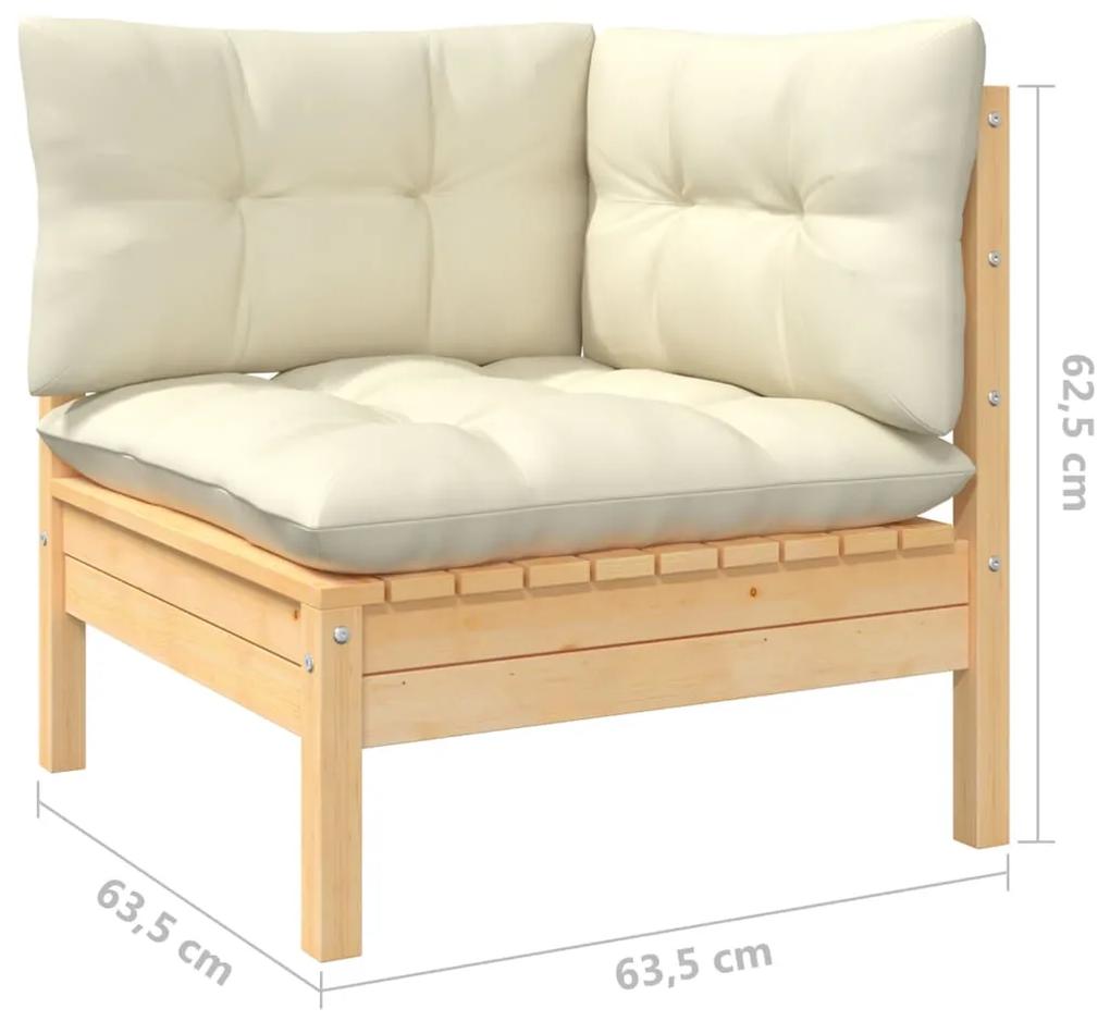 Set divani da giardino 9 pz con cuscini crema in massello di pino