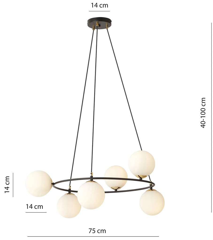 Lampadario Minimal Tiamat Acciaio Nero Oro 6 Luci E14 Ip20