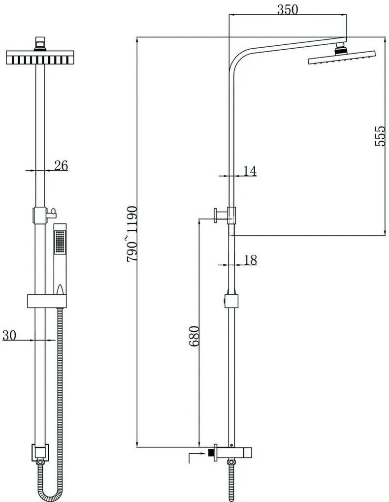 New Line Colonna Doccia Telescopica Con Soffione Abs 20x20 Doccetta Con Supporto Regolabile E Flessibile Inox 150 Cm Cromo