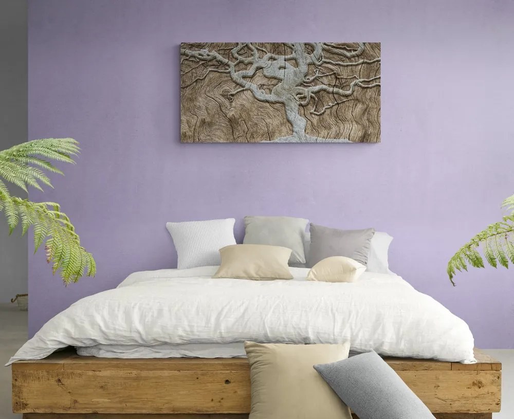 Quadro su tela – Albero astratto su legno in tonalità beige