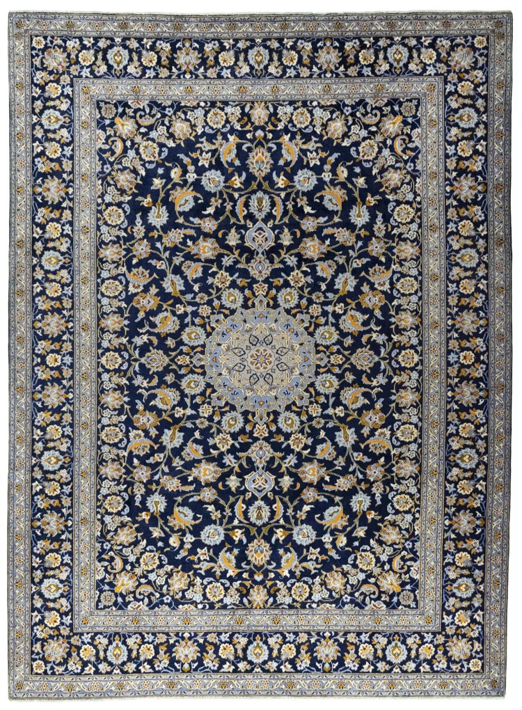 Kashan Tappeto 280 x 370 Blu (Iran) Annodato A Mano