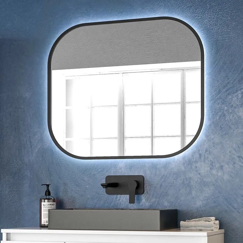 Kamalu - specchio bagno led retroilluminato 70x80 cm cornice nera | kam-s7800n