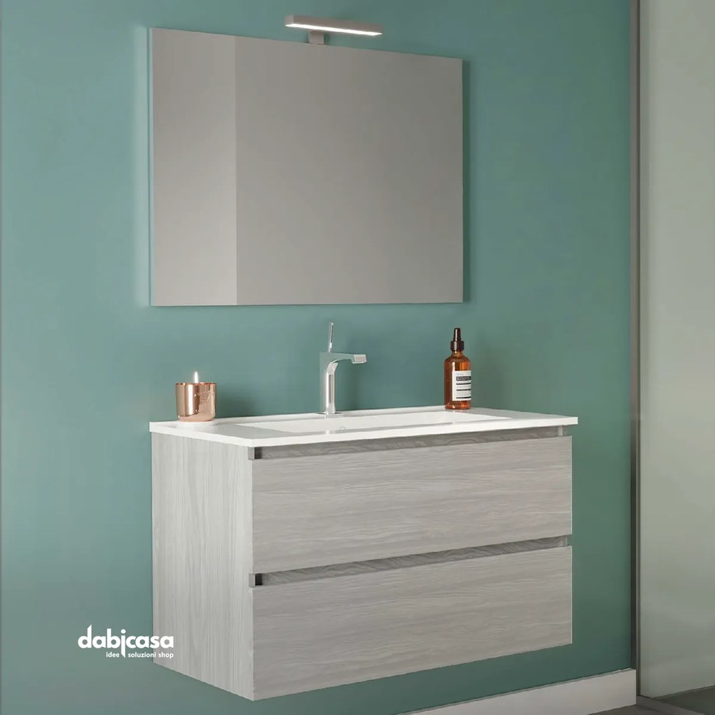 Mobile Bagno Sospeso "New Harmony Classic" Da 80 Cm Composto Da Due Cassetti Finitura Rovere Grigio