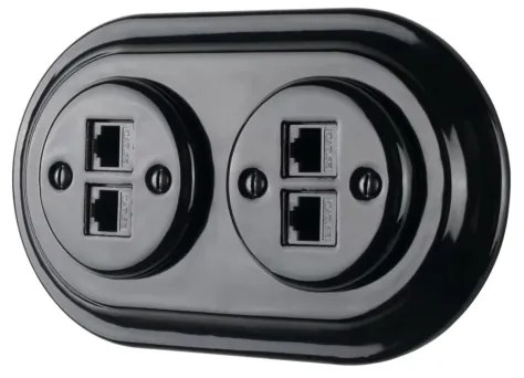 Bohemia-Design - Presa Ethernet retrò in porcellana con cornice 2x CAT.5E nera
