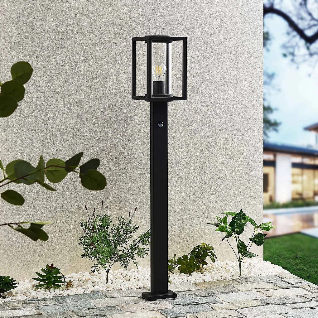 Lucande lampione Ferda, 100 cm, sensore, antracite, IP44 Ferda, Nero, Alluminio, Moderno