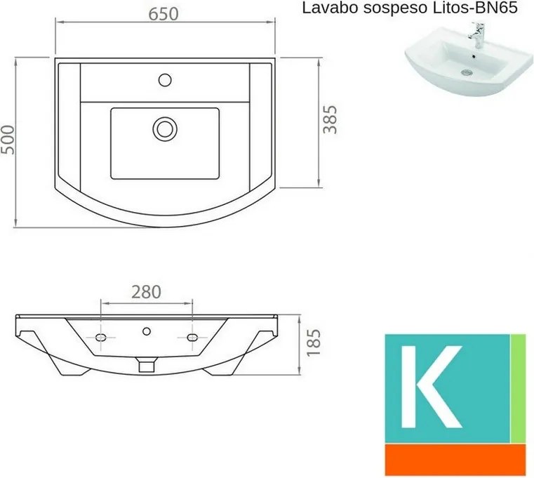 Mobile bagno 65cm sospeso con 2 ante BN-65A - KAMALU