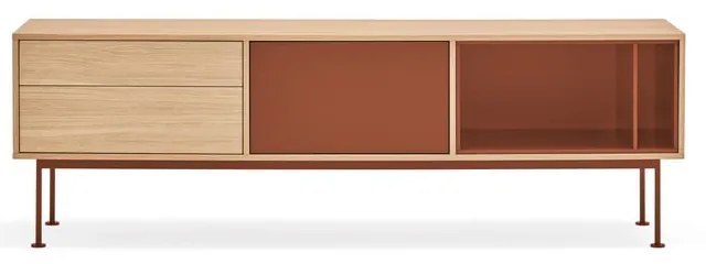 Cassettiera TV rosso mattone con impiallacciatura in rovere Yoko - Teulat