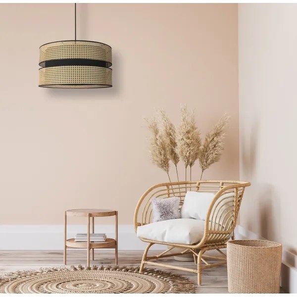Duolla - Lampadario a sospensione con filo DUO 1xE27/15W/230V diametro 40 cm rattan/nero