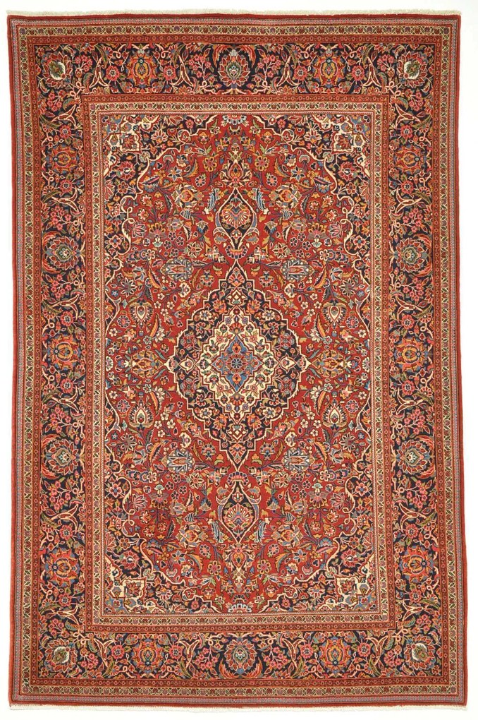 Kashan Tappeto 210x140 Rosso (Iran) Annodato A Mano