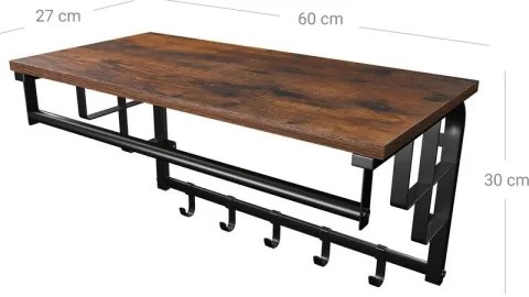 Appendiabiti a parete con ripiano NATE marrone/nero