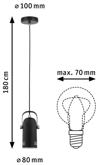 Paulmann 79766 - 1xE27/15W Lampada a sospensione su cavo LAVEA 230V nero