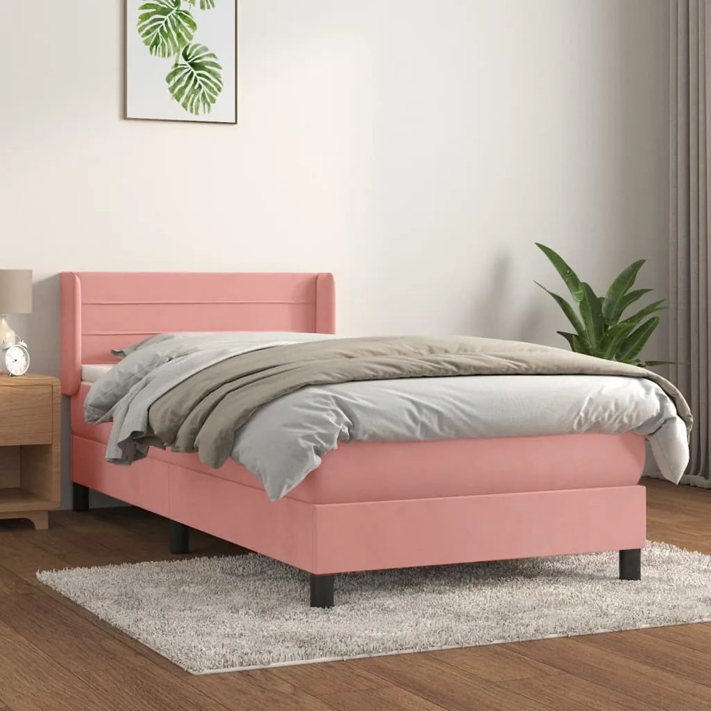 Giroletto A Molle Con Materasso Rosa 80x200 Cm İn Velluto /