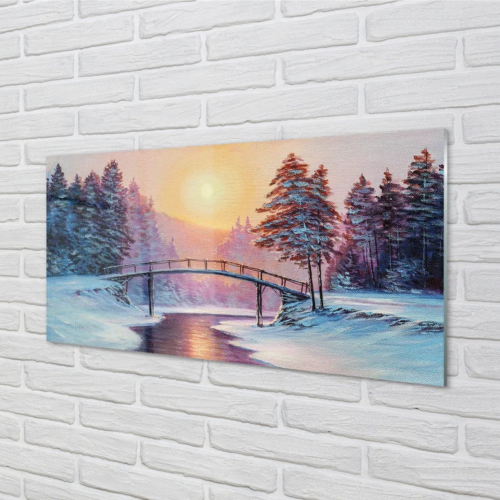 Quadro acrilico Alberi di neve invernali est 100x50 cm